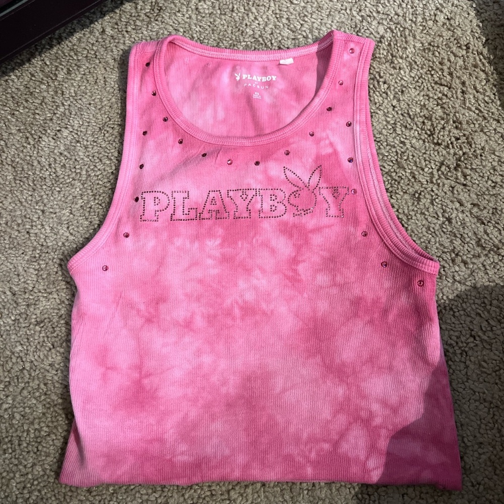 Rhinestone tie dye playboy pacsun crop tank